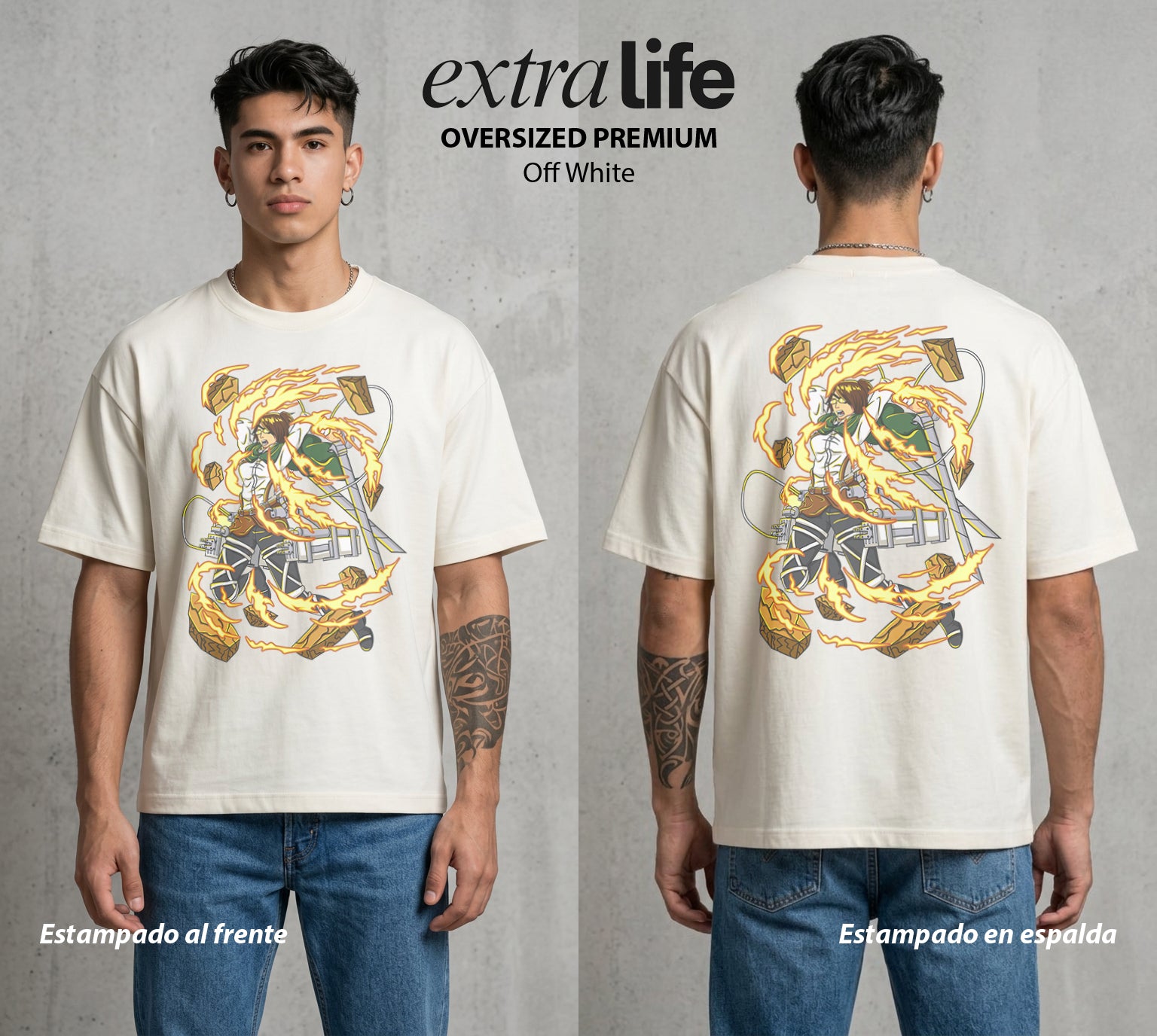 Mas Alla del Muro | La Científica de Titanes II #04860 - Playera Oversized Premium | Off White - Foto en modelo