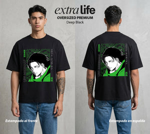 Mas Alla del Muro | El Soldado Más Fuerte II #04864 - Playera Oversized Premium | Deep Black - Foto en modelo