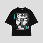 Playera streetwear premium de anime y gaming ExtraLife MX, corte boxy oversized drop shoulder heavyweight en color Deep Black y Off-White, moda urbana mexicana de culto.