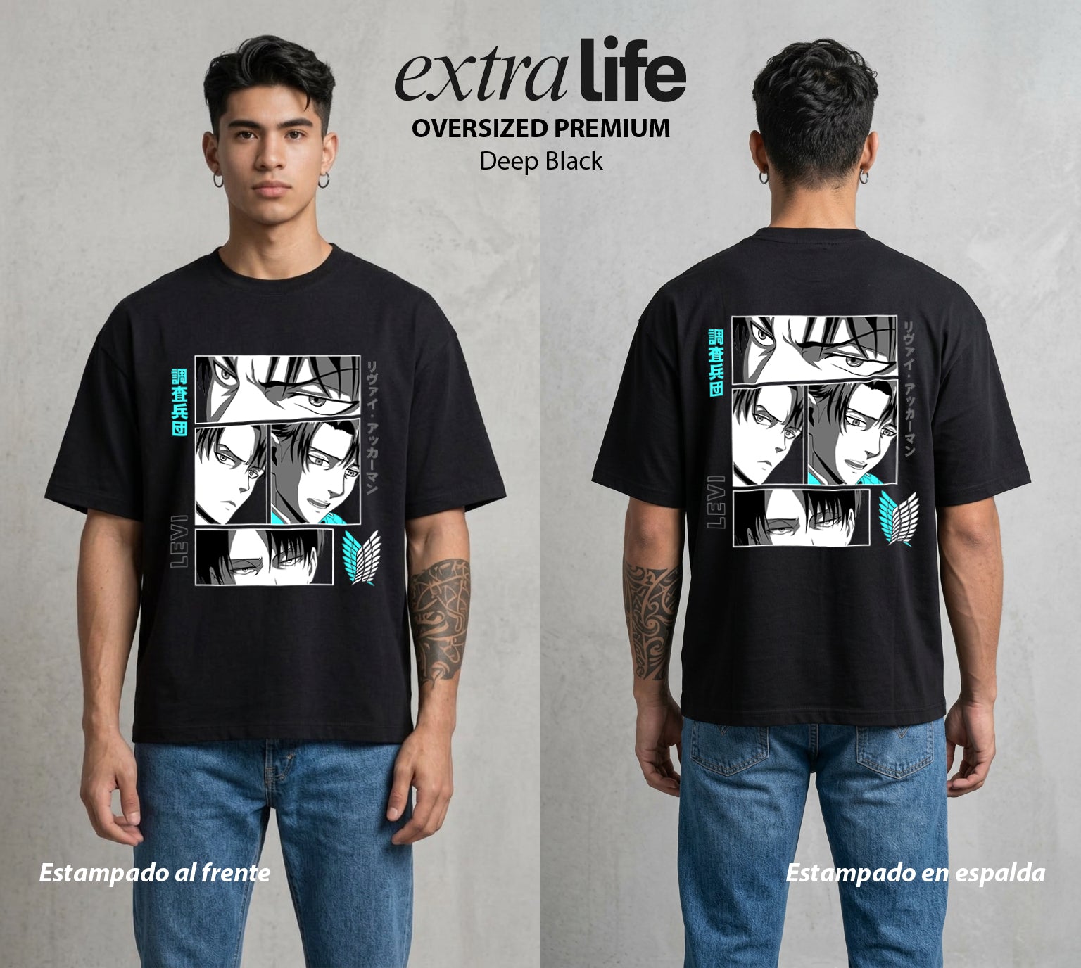 Mas Alla del Muro | El Soldado Más Fuerte III #04865 - Playera Oversized Premium | Deep Black - Foto en modelo