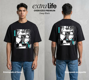 Mas Alla del Muro | El Soldado Más Fuerte III #04865 - Playera Oversized Premium | Deep Black - Foto en modelo