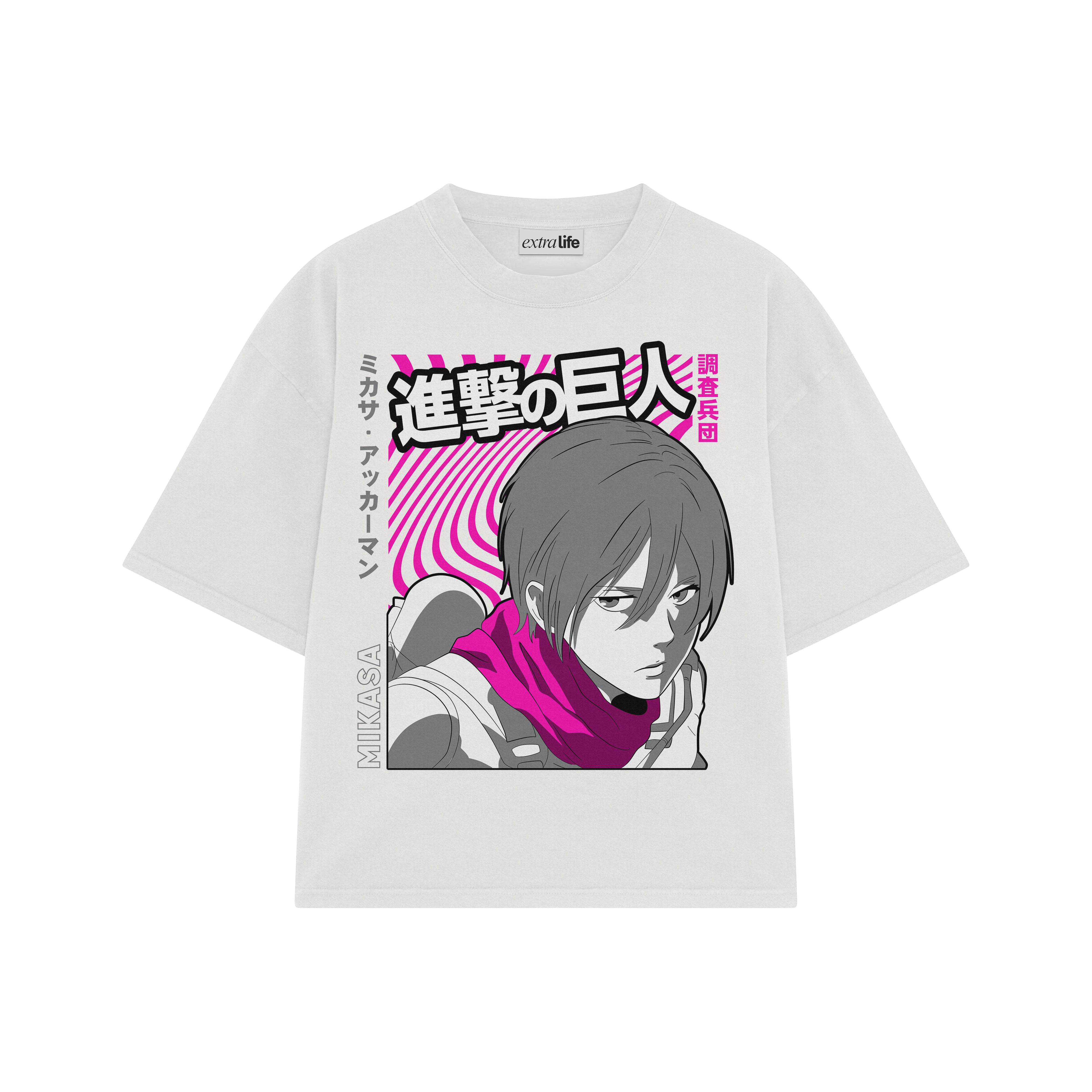 Playera streetwear premium de anime y gaming ExtraLife MX, corte boxy oversized drop shoulder heavyweight en color Deep Black y Off-White, moda urbana mexicana de culto.