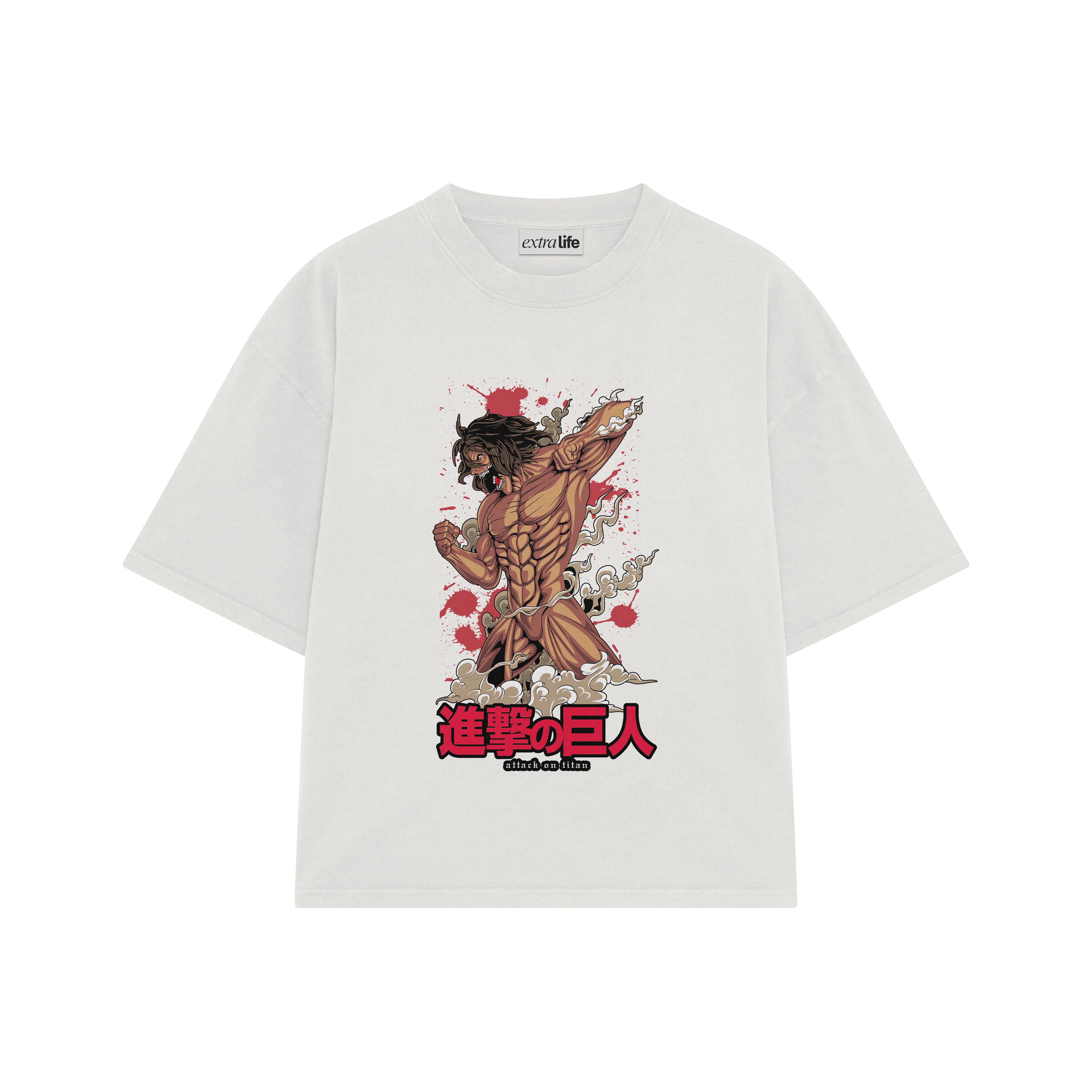 Playera streetwear premium de anime y gaming ExtraLife MX, corte boxy oversized drop shoulder heavyweight en color Deep Black y Off-White, moda urbana mexicana de culto.