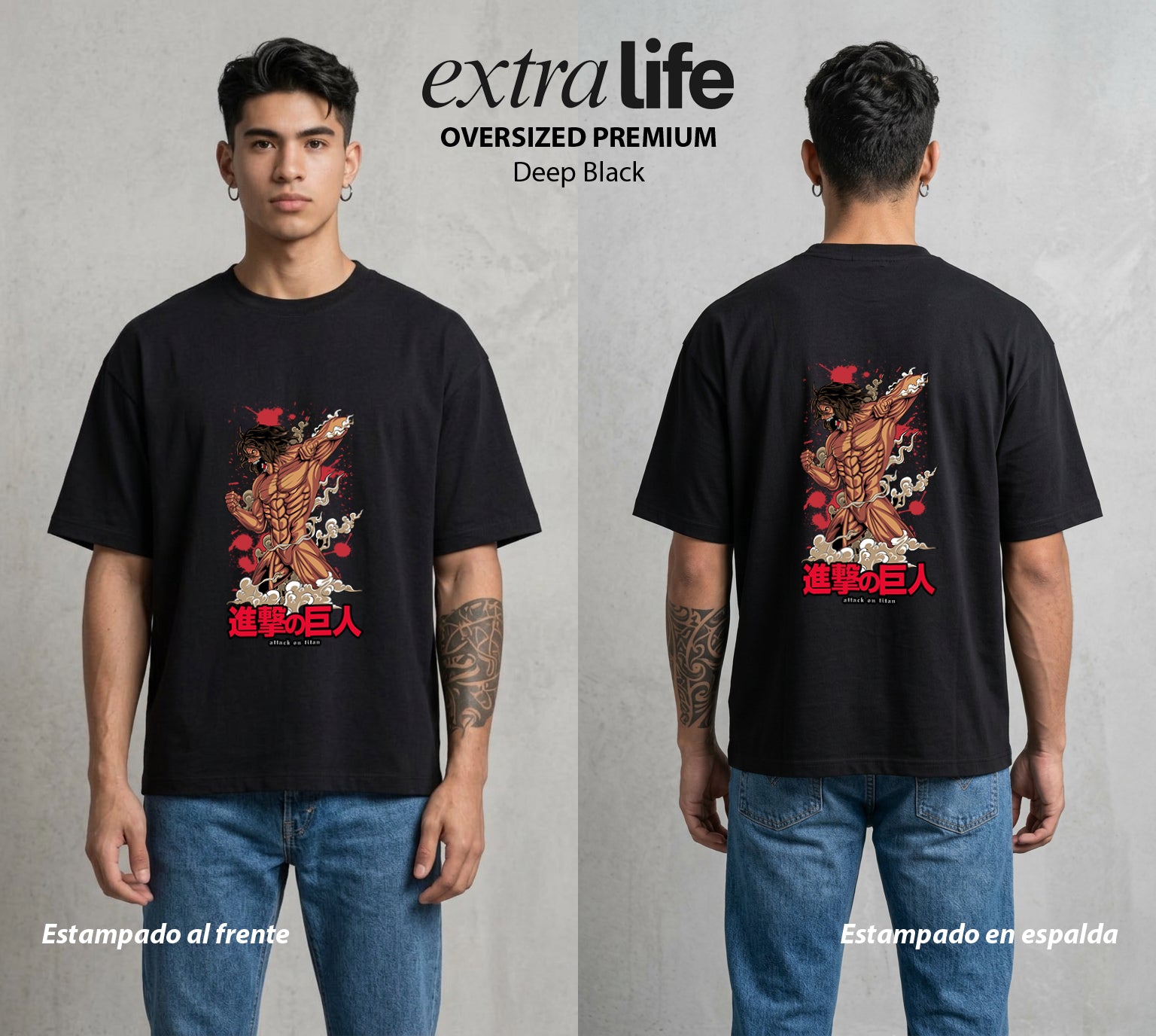 Mas Alla del Muro | Legado del Reconocimiento #04870 - Playera Oversized Premium | Deep Black - Foto en modelo