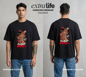Mas Alla del Muro | Legado del Reconocimiento #04870 - Playera Oversized Premium | Deep Black - Foto en modelo