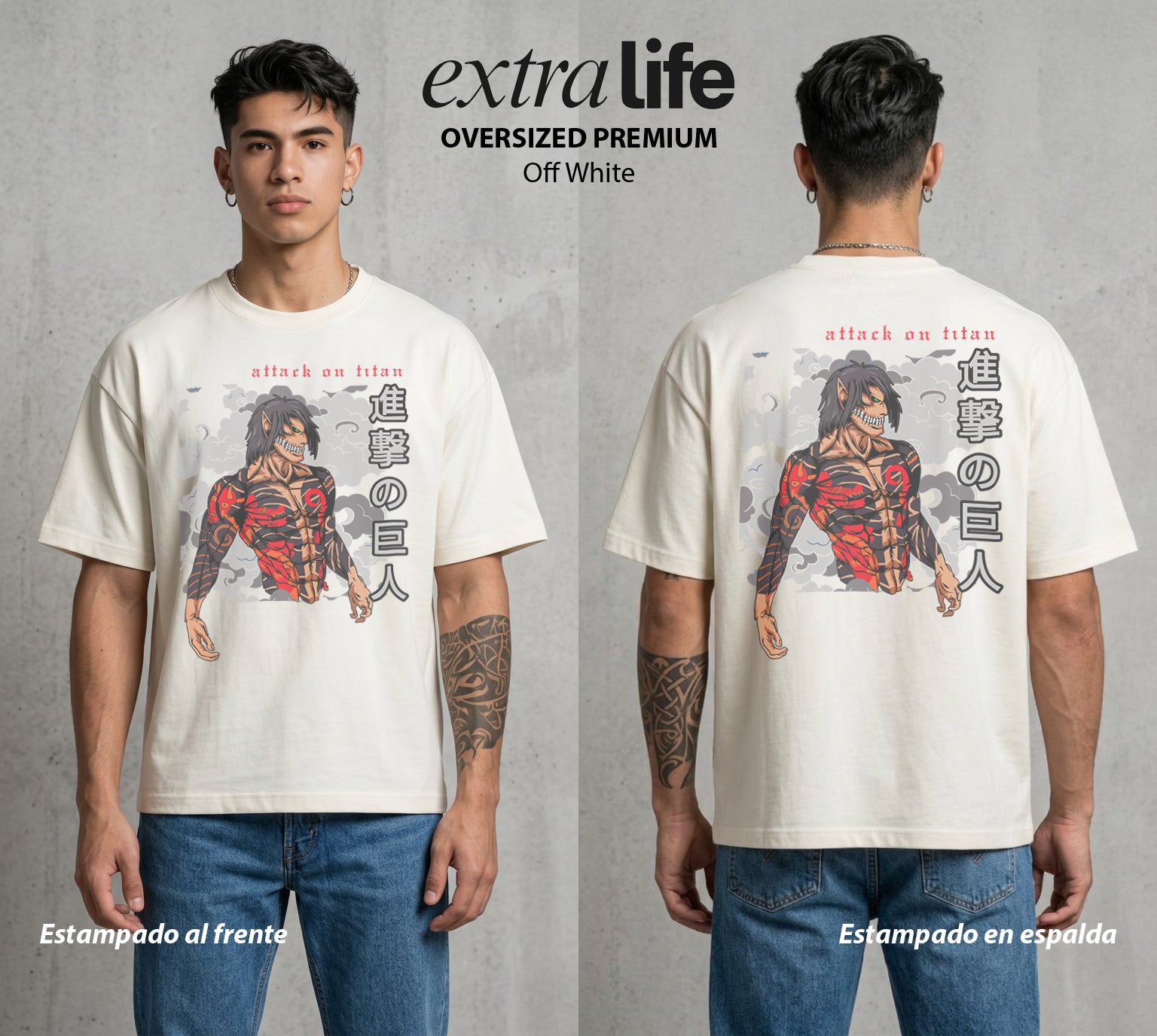 Mas Alla del Muro | Legado del Reconocimiento II #04872 - Playera Oversized Premium | Off White - Foto en modelo