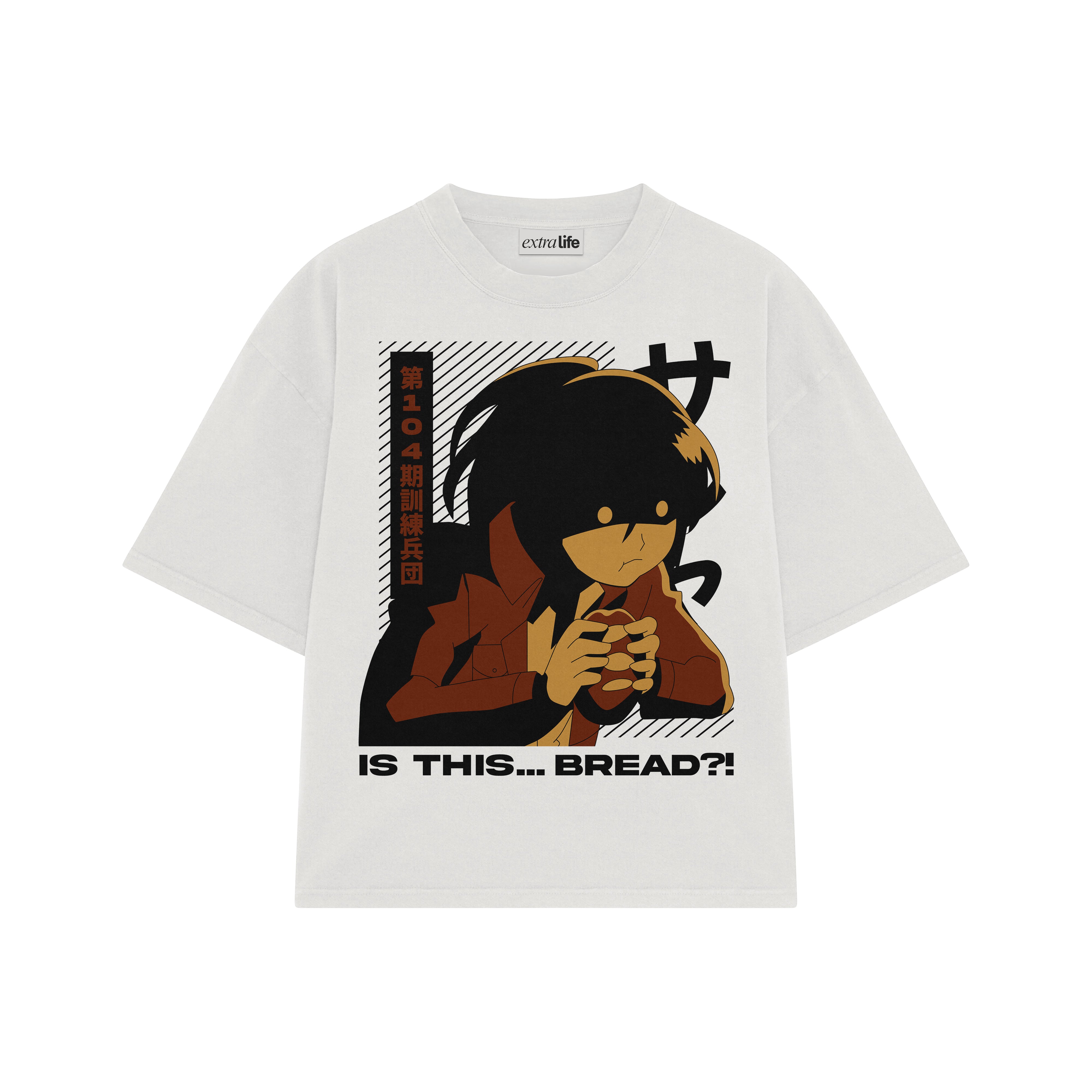 Playera streetwear premium de anime y gaming ExtraLife MX, corte boxy oversized drop shoulder heavyweight en color Deep Black y Off-White, moda urbana mexicana de culto.