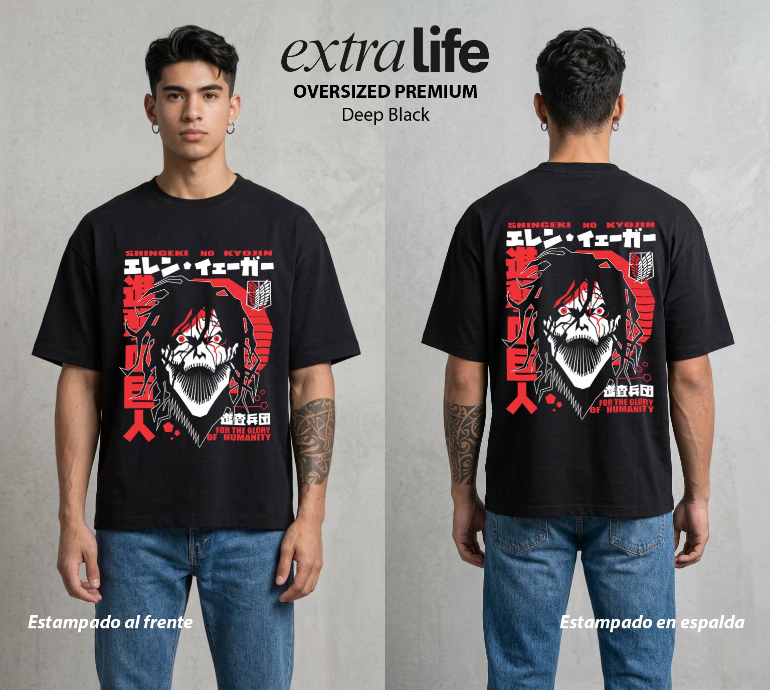 Mas Alla del Muro | Por la Gloria #04875 - Playera Oversized Premium | Deep Black - Foto en modelo