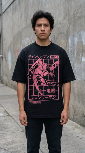 Playera streetwear premium de anime y gaming ExtraLife MX, corte boxy oversized drop shoulder heavyweight en color Deep Black y Off-White, moda urbana mexicana de culto.