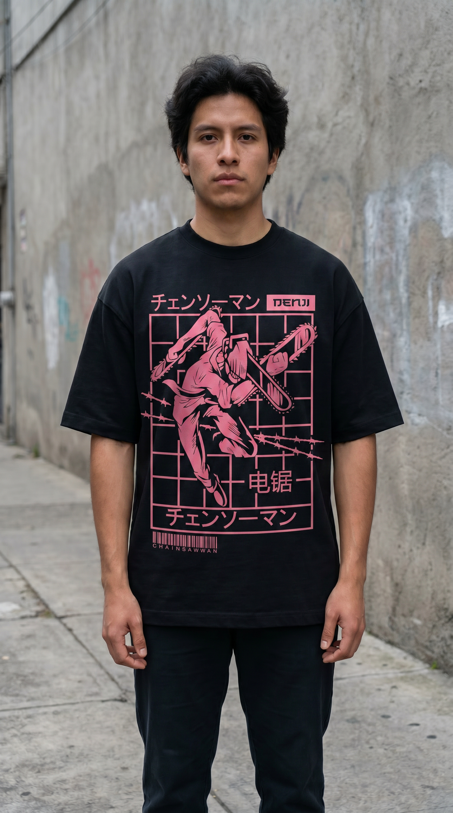 Playera streetwear premium de anime y gaming ExtraLife MX, corte boxy oversized drop shoulder heavyweight en color Deep Black y Off-White, moda urbana mexicana de culto.
