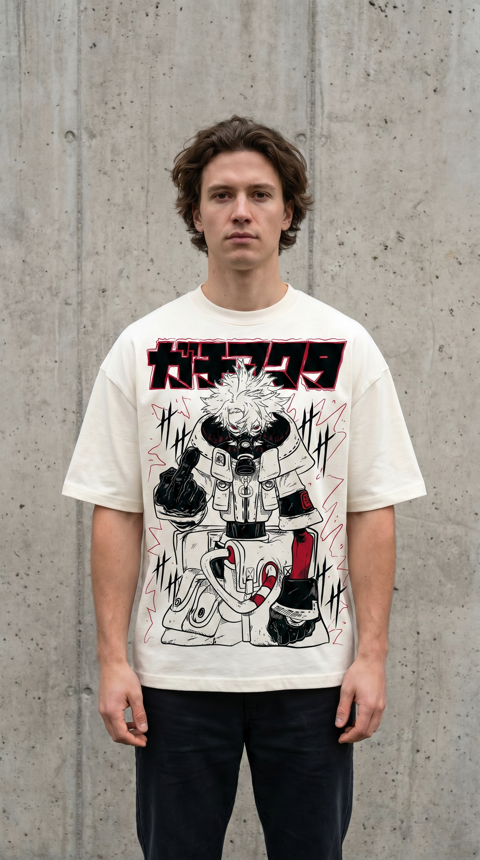 Playera streetwear premium de anime y gaming ExtraLife MX, corte boxy oversized drop shoulder heavyweight en color Deep Black y Off-White, moda urbana mexicana de culto.