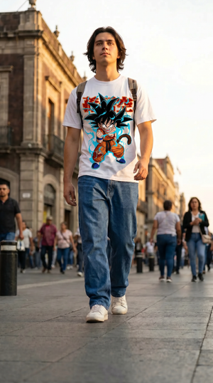 Playera urbana de anime y gaming ExtraLife MX, corte Standard Fit unisex ligero y transpirable en color Deep Black y Pure White, ropa de uso diario para gym y casual.